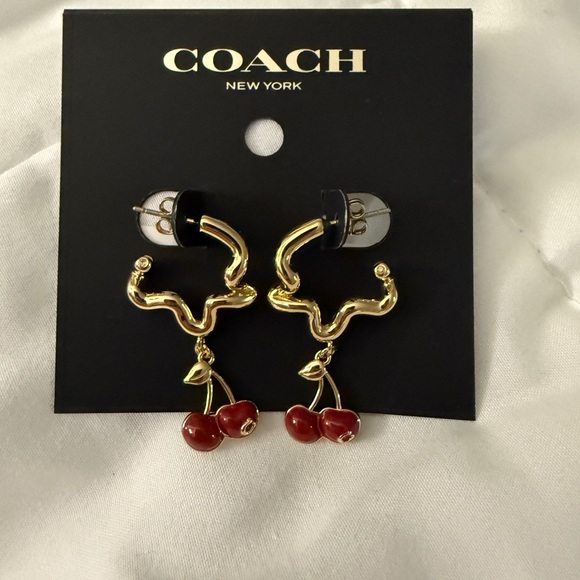Coach Gold and Red Cherry Drop Earrings - Picture 1 of 2